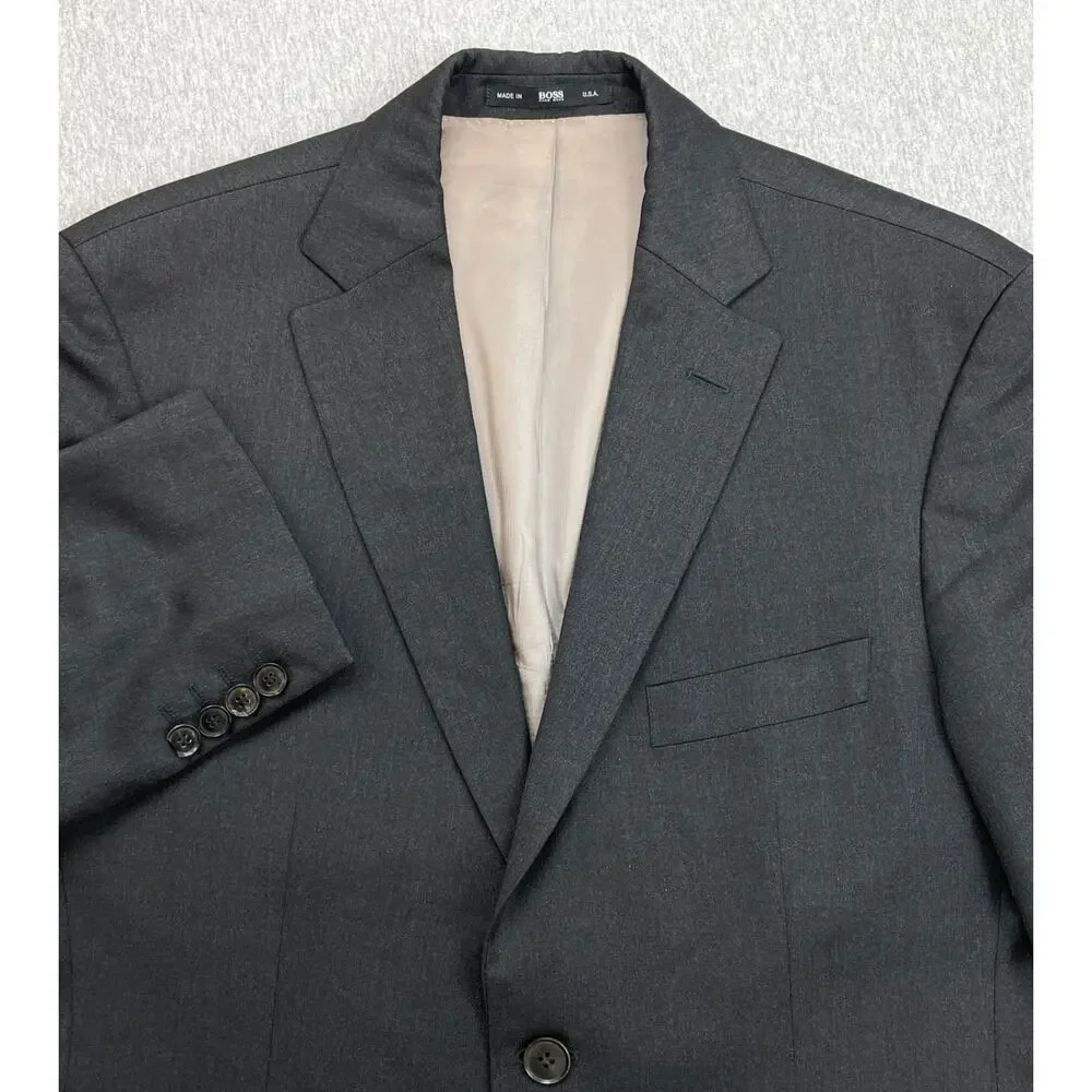 Hugo Boss Blazer Mens 38S Gray 100% Super 100 Wool 2-Button‎ Single Breasted